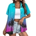 thumbnail image 2 of Huresd Hawaiian Shirts for Women Palm Tree Button Down Short Sleeve Holiday Tropical Blouse Light Blue XL, 2 of 6