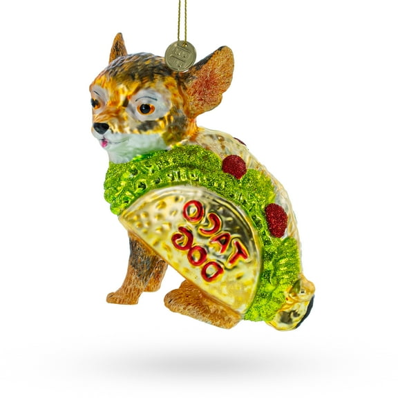 Chihuahua Taco Dog Glass Christmas Ornament