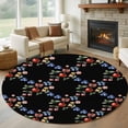 thumbnail image 2 of Round Rug 5ft Area Rug, Spring Blueberry Cherry Flowers Leaves Area Rugs for Living Room Bedroom, Plants on Black Floor Mat Non-Slip Non-Shedding Carpet Indoor Accent Rugs, 2 of 9