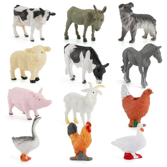Vogacara 12 piezas, modelos de animales de granja ligeros, pato impermeable, Animal simulado, sólido, pequeñas herramientas de educación Juguetes Educativos