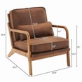 thumbnail image 7 of Wood Frame Accent Chair, Fabric Upholstered Armchair Lounge Chair, Mid Century Modern Reading Chair with Removable Cushion and One Pillow, for Living Room Bedroom Home Office, Brown, 7 of 7