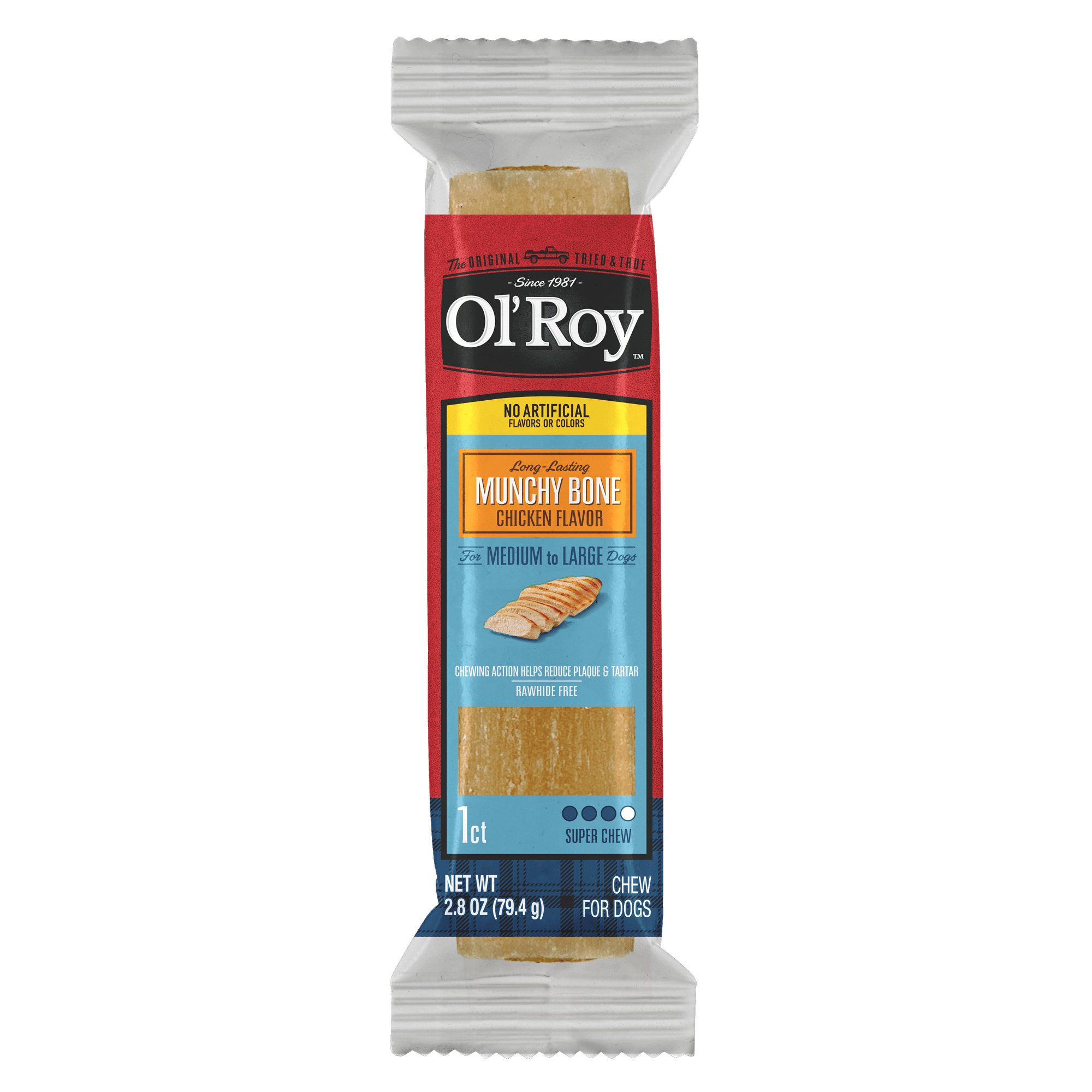 (6 pack) Ol' Roy Chicken Flavor Munchy Bone Chew Treats, Rawhide-Free, Highly Digestible for Dogs 2.8 oz