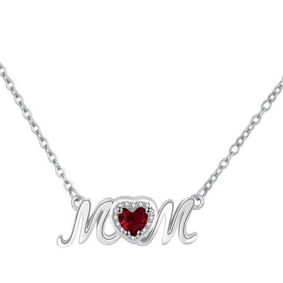 ICTPTOSL Mother's Day Gift for Mom Nana, Shiny CZ Heart Pendant Necklace January Created Garnet Birthstone Jewelry