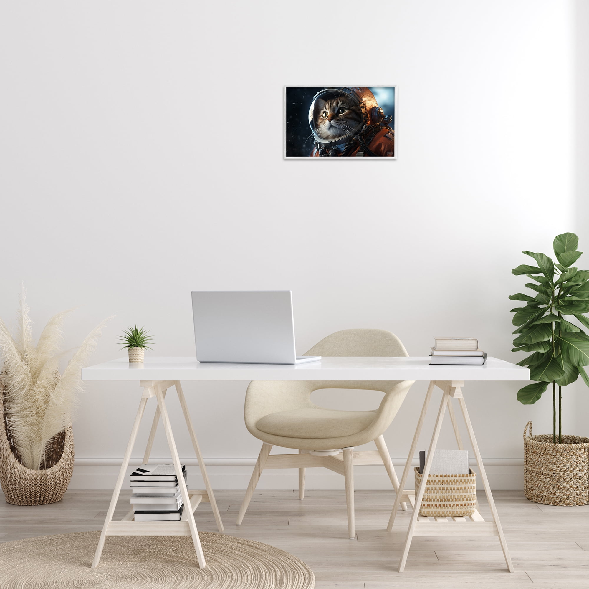 Stupell Industries Astronaut Cat in Space Animals & Insects Painting White Framed Art Print Wall Art, 18 x 12