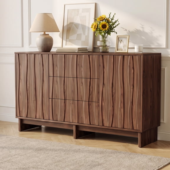 CasaBloom 59" Sideboard Buffet Cabinet with Drawers Kitchen Storage Cabinet with 2 Doors and Shelves Credenza for Living Room