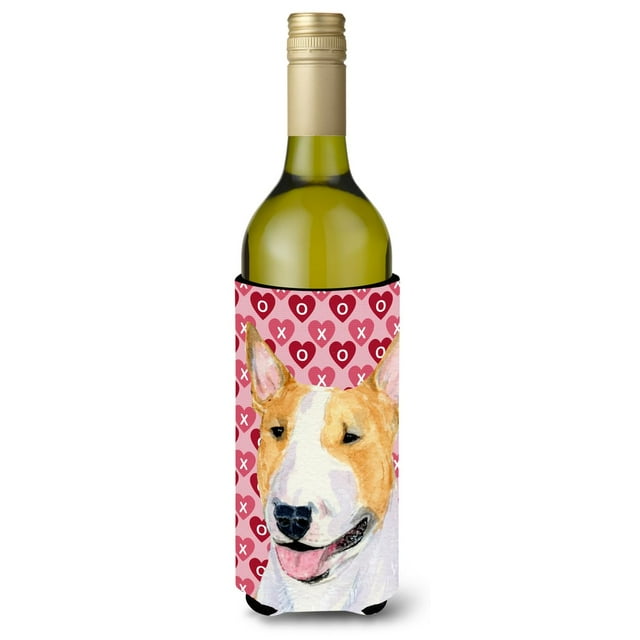 Bull Terrier Corazones Amor Y Día De San Valentín Retrato Botella De Vino Aislador De Bebidas Aislador De Bebidas Hugger