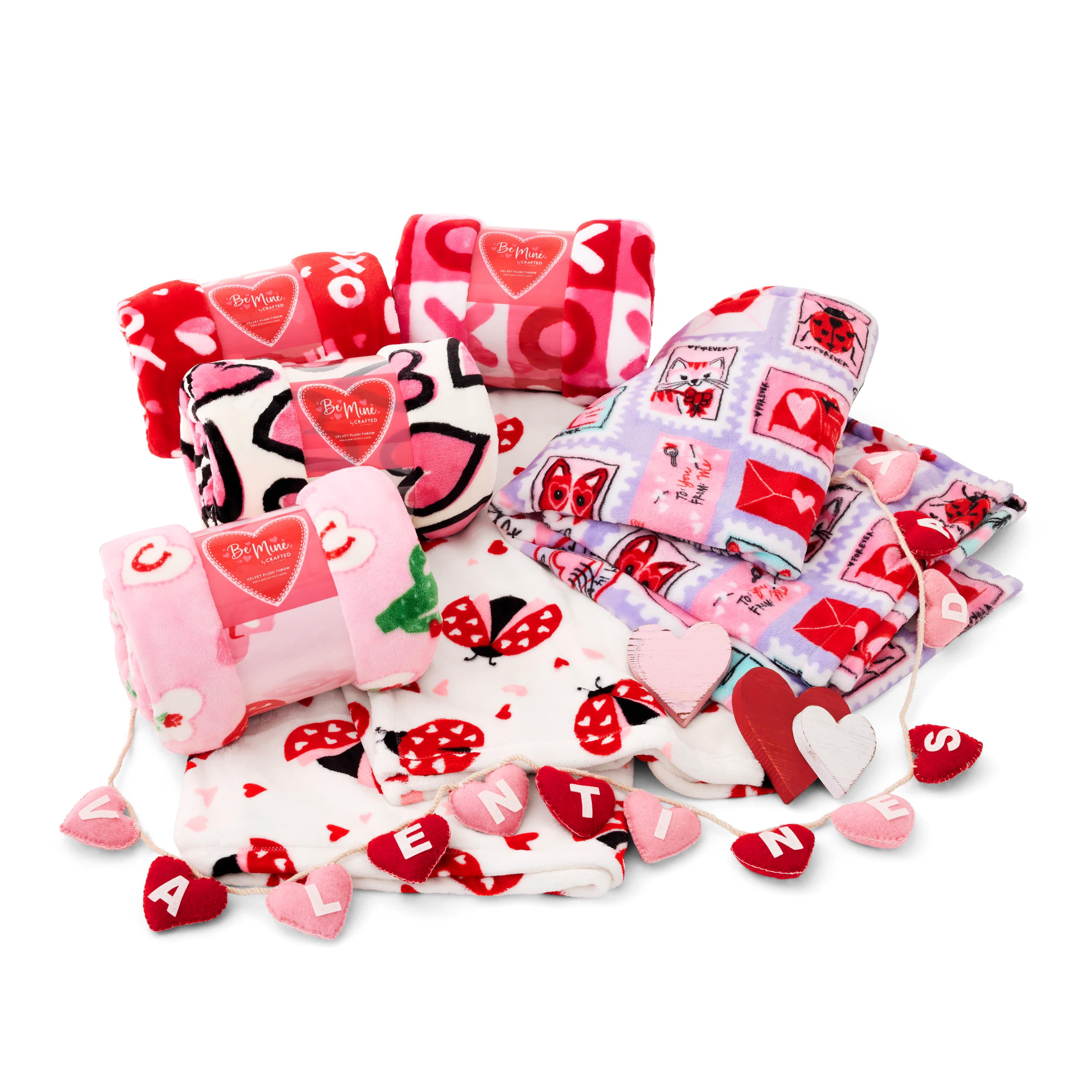 Crafted By Catherine Valentine's Day Plush Throw, Painted Hearts, Standard Size, All Ages