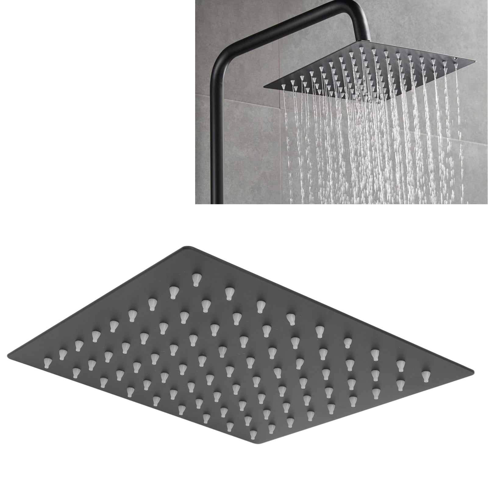 Suodoka Stainless Steel Rainfall Shower Head, 8.26-Inch Square Top Ceiling Mount Rain Showerhead with G1/2in Thread, High Pressure Waterfall Body Spray Bathroom Fixture