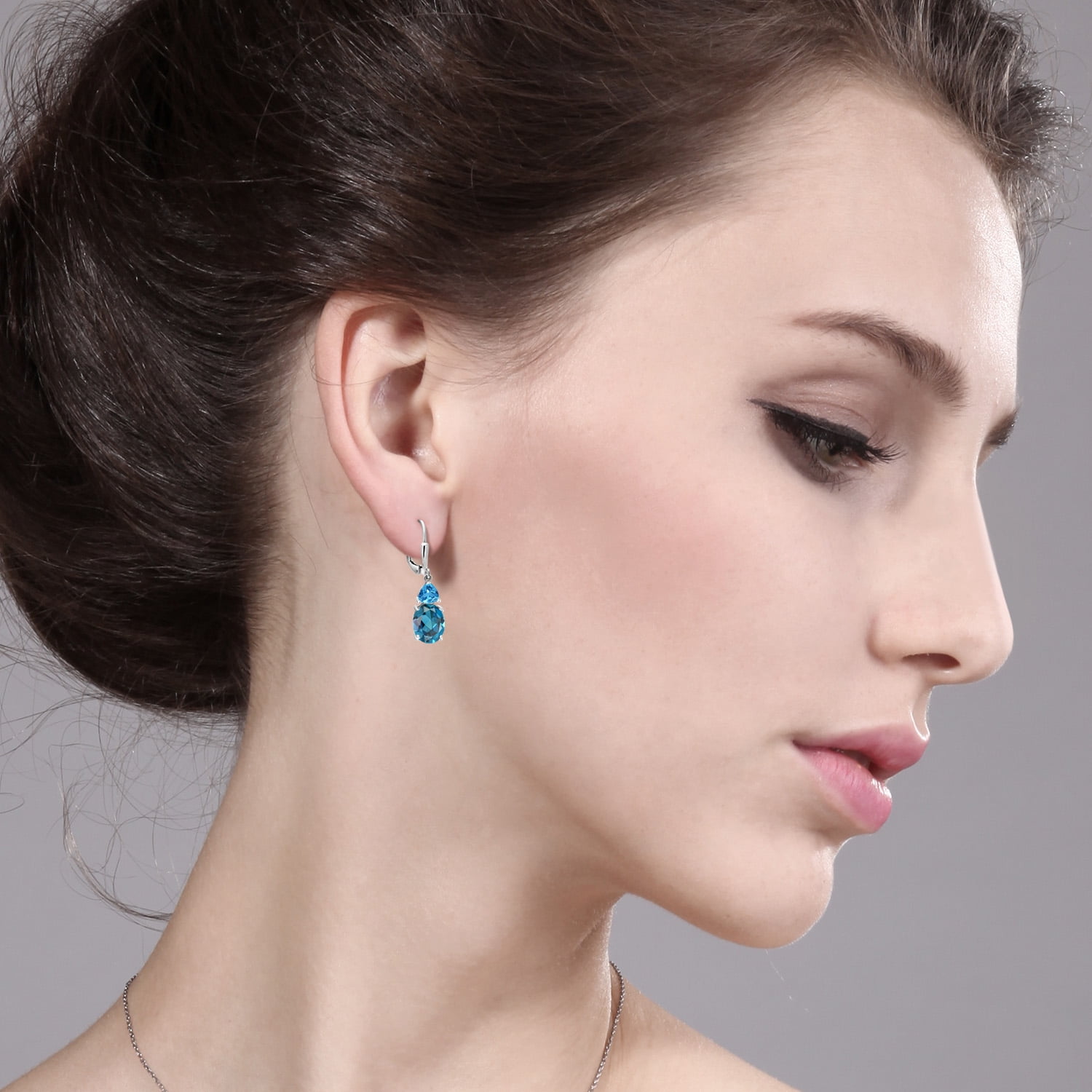 Gem Stone King 925 Sterling Silver London Blue Topaz and Swiss Blue Topaz Dangle Earrings for Women (7.16 Cttw, Gemstone November Birthstone, Oval 10X8MM, Trillion 5MM)