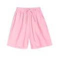 thumbnail image 3 of Satin Pajama Shorts Plus Size Women’s Home Shorts Elastic Waist Drawstring Comfy Pajama Shorts Loose Casual Summer Boxer Shorts Loungewear Pinks 3XL, 3 of 6