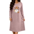 thumbnail image 5 of Taqqpue Womens Sleepshirt Long Sleeve Crew Neck Cotton Nightgown Halloween Graveyard Print Oversized Knee Length Casual Pullover Lightweight Sleep Gown for Women All Plus Sizes, 5 of 6