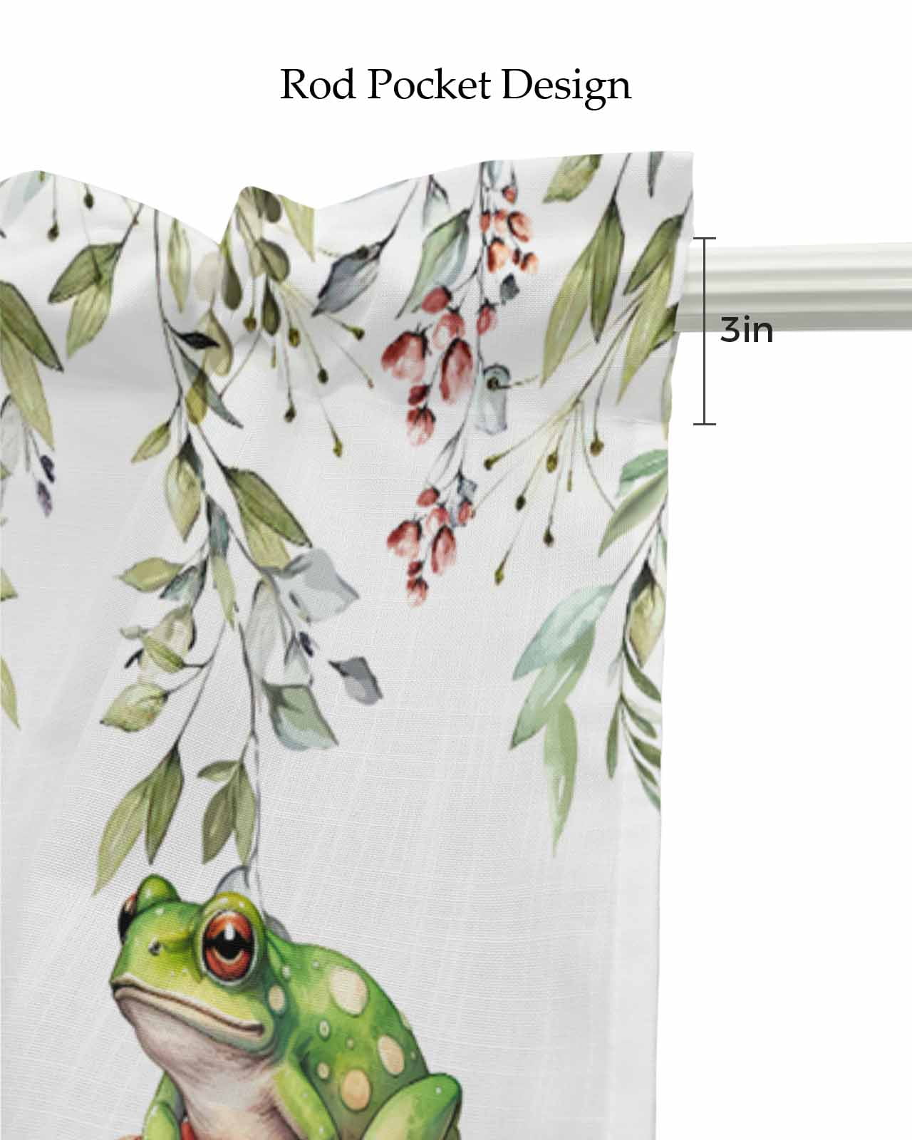 Mushroom Frog Linen Curtain Valance for Bedroom/Bathroom/Kitchen/Office/Living/Dining Room Windows,Eucalyptus Flower Watercolor Spring Rod Pocket Topper Drapes Decorative Cafe Drapery Panel 54x18