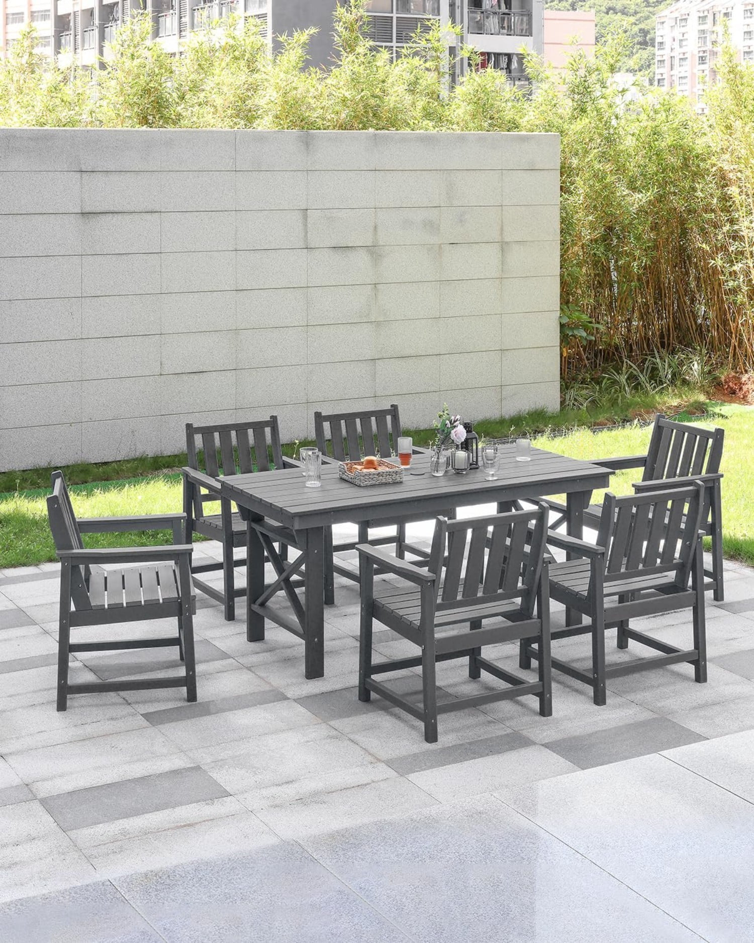 Patio Dining Chair Set of 2, HDPE Outdoor Dining Chairs with Ergonomic Backrest, All Weather Patio Chairs for Backyard, Deck, Garden, Poolside, Smoke Gray