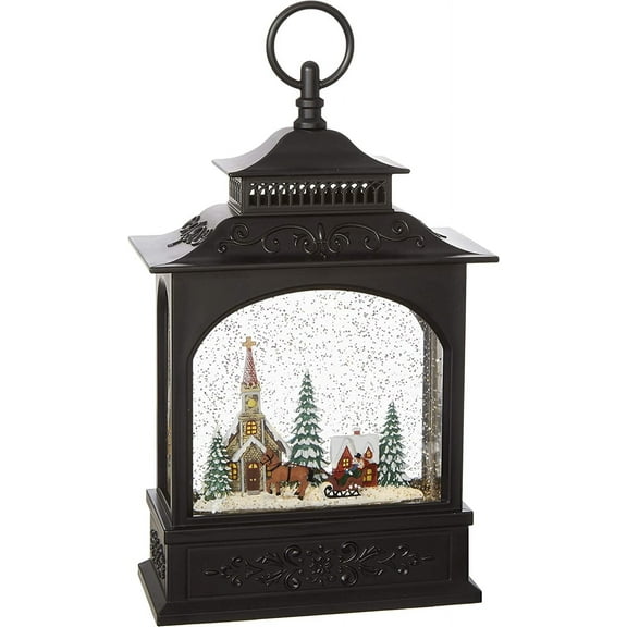 Raz Imports Town Scene Black Musical Lighted Water Lantern Figurine 11 Inch