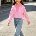 thumbnail image 6 of Lutiedan Striped Sweatshirt for Girls Fall Winter V Neck Pullover Tops Casual Long Sleeve Warm Sweatshirts Size 5-15,Pink, 6 of 6