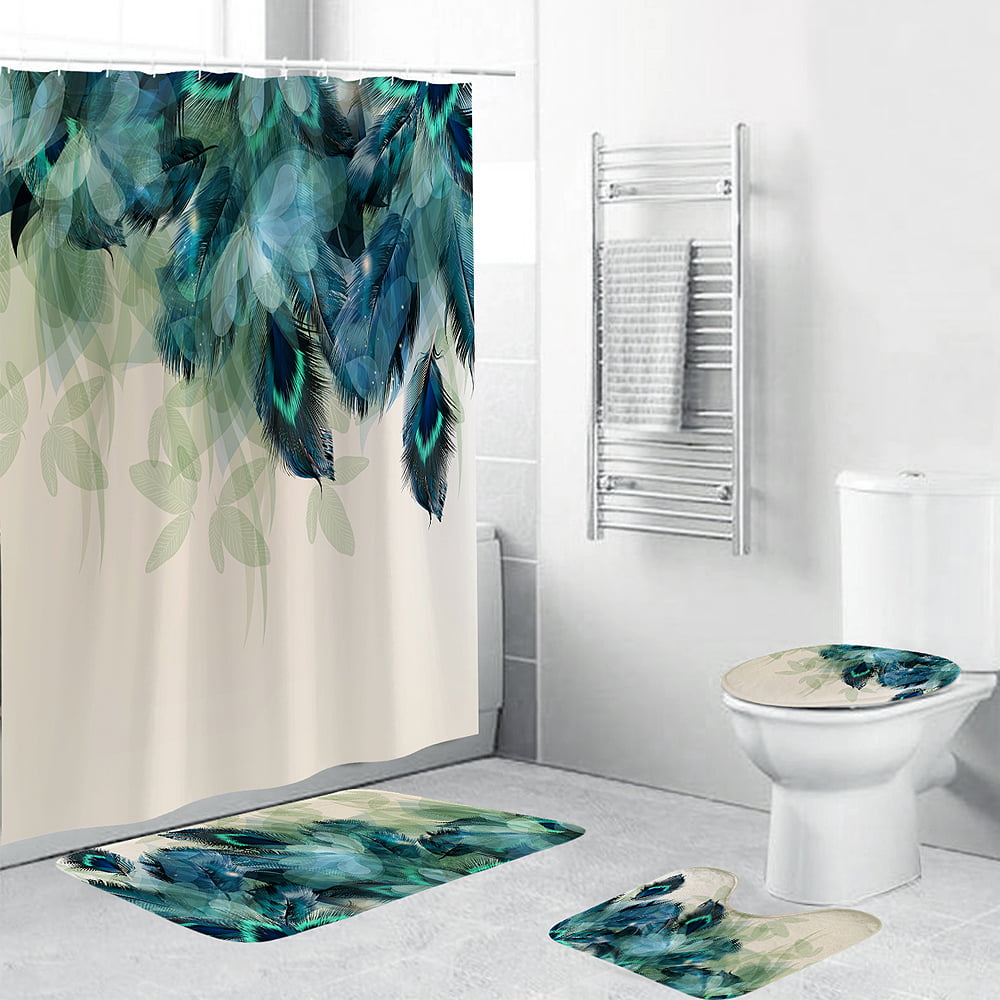 Egypt Wall Paint Shower Curtain Set 180x180cm Non-slip Fabric Bath Mat 12 Hooks 