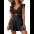 thumbnail image 1 of Traje de Baño para Mujer con Volantes y Corte Bajo, Control de Abdomen, Cuello en V, Cruzado Negro M, 1 of 10