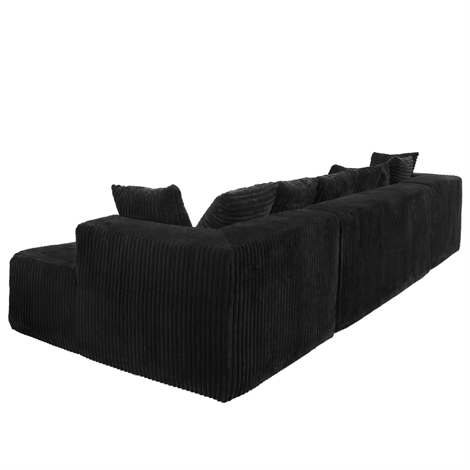 Demi Bonn 130" Modular U-Shaped Sectional Sofa, 4-Seater Chaise Lounge Couch with Reversible Corduroy Fabric for Living Room, Bedroom, Black