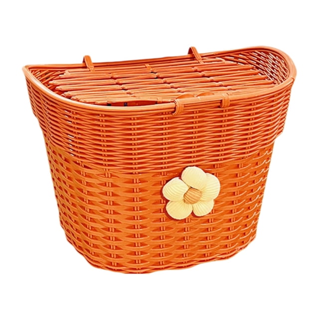 Zhenhongyql Basket With Lid Wicker Style Rear Basket Large Capacity Scooter Storage Basket For Kids Adult Orange