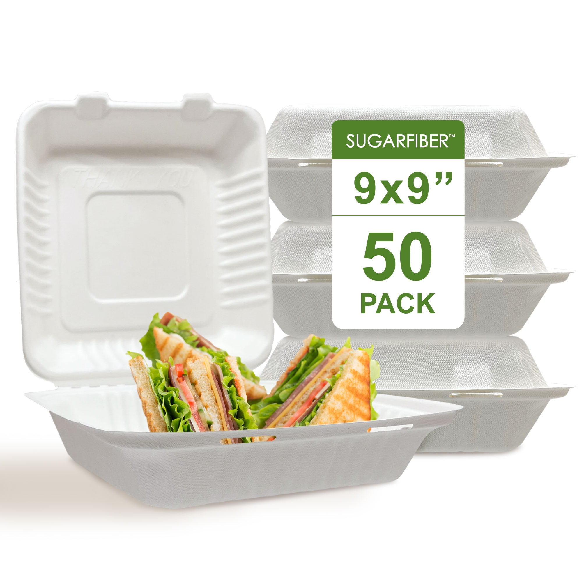 9x6x2.5 Eco-Friendly Disposable Takeout Box / Double Compartment