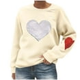 thumbnail image 2 of SYMOID Womens 100% Polyester Loose Fit Crewneck Pullover Sweatshirt - Silver Sequin Heart Front & Red Heart Elbow Patches, Beige, Sizes S-XXL,Size 2XL, 2 of 5