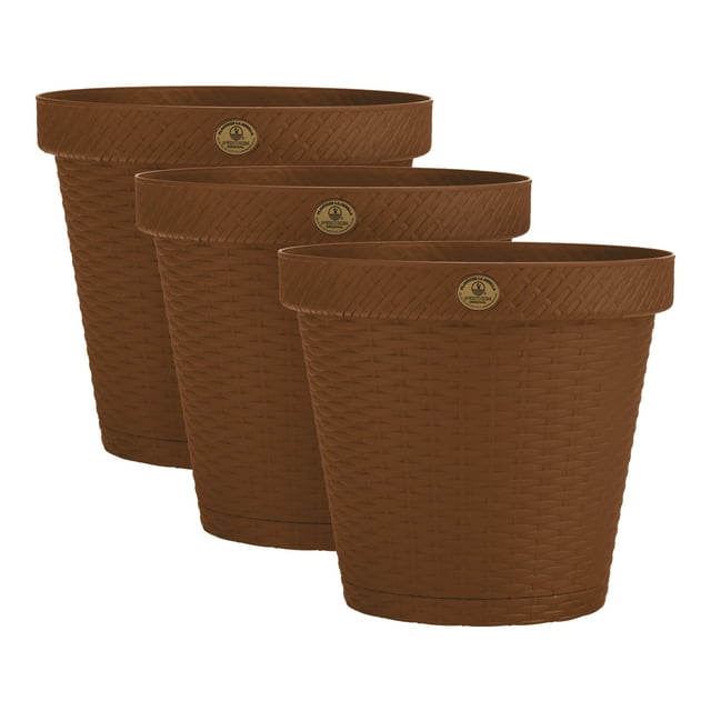 Kit 3 Macetas Rattan Del 30, Plato Anti Escurrimiento Lbr Ladrillo