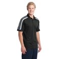 thumbnail image 4 of Sport Tek Adult Male Men Sleeve Blocked Short Sleeves Polo Blk/IronGry/Wh Small, 4 of 5