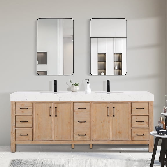 Vinnova Leon 84" Wood Double Vanity with Adjustable Drawer in Brown/White
