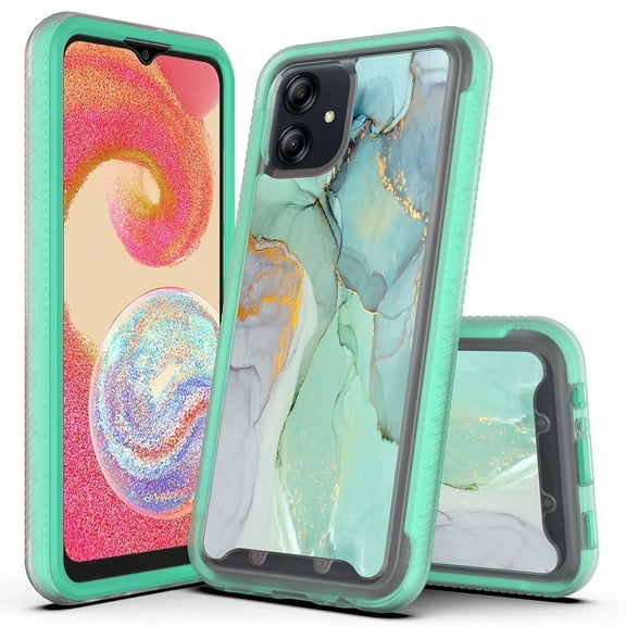 Rosebono Compatible With Samsung Galaxy A04E/A03(NOT For A03S), Hybrid Graphic Design Pattern Cover Case (Green Marble)