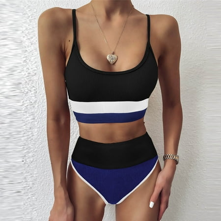 

Finelylove Womens Swimsuits Padded Sport Bra Style High Waist Black S