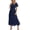 Blue, variant on Women's Summer Dresses Solid Short Sleeve Pleated Dresses Long Maxi Elastic Waist Boho Beach Dress Pockets Beige