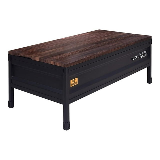 Furniture of America Lionna Table Basse à Plateau Relevable en Métal, Noir et Noyer
