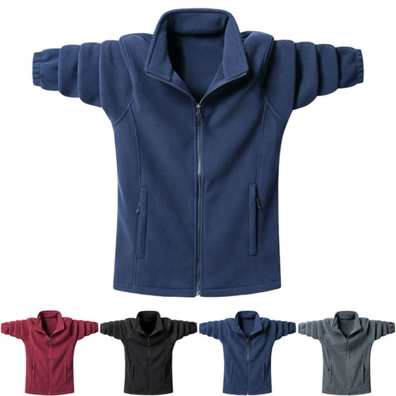 Mens Fleece Jackets Plus Size Mens Jackets Men's Solid Color Pocket Zipper Cardigan Long Sleeved Stand Up Collar Wool Jacket, M-5XL