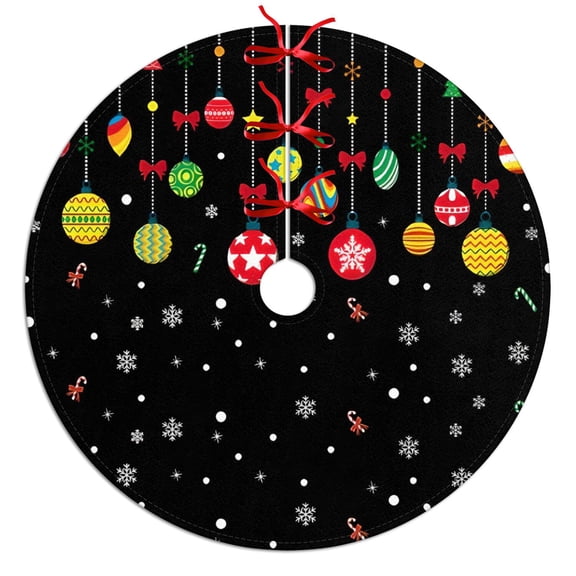 Christmas Tree Skirt,Black Christmas Ornament Pattern Christmas Tree Decor with Red Ribbon Ties,Round Shape,Christmas Decorations for Home 30"x30"