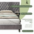 thumbnail image 5 of King Size Platform Bed with Headboard, Modern Velvet Upholstered Platform Bed with 2 Nightstands, with diamond tufted, Grey, 5 of 8