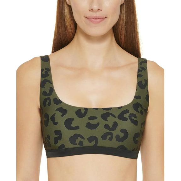 DKNY Women's Green Leopard Print Bikini Top