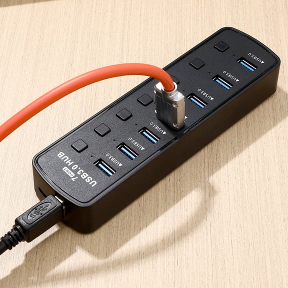 UPOUART USB 3.0 High Speed Hub Black with 7 Ports and LED Indicator for Laptop