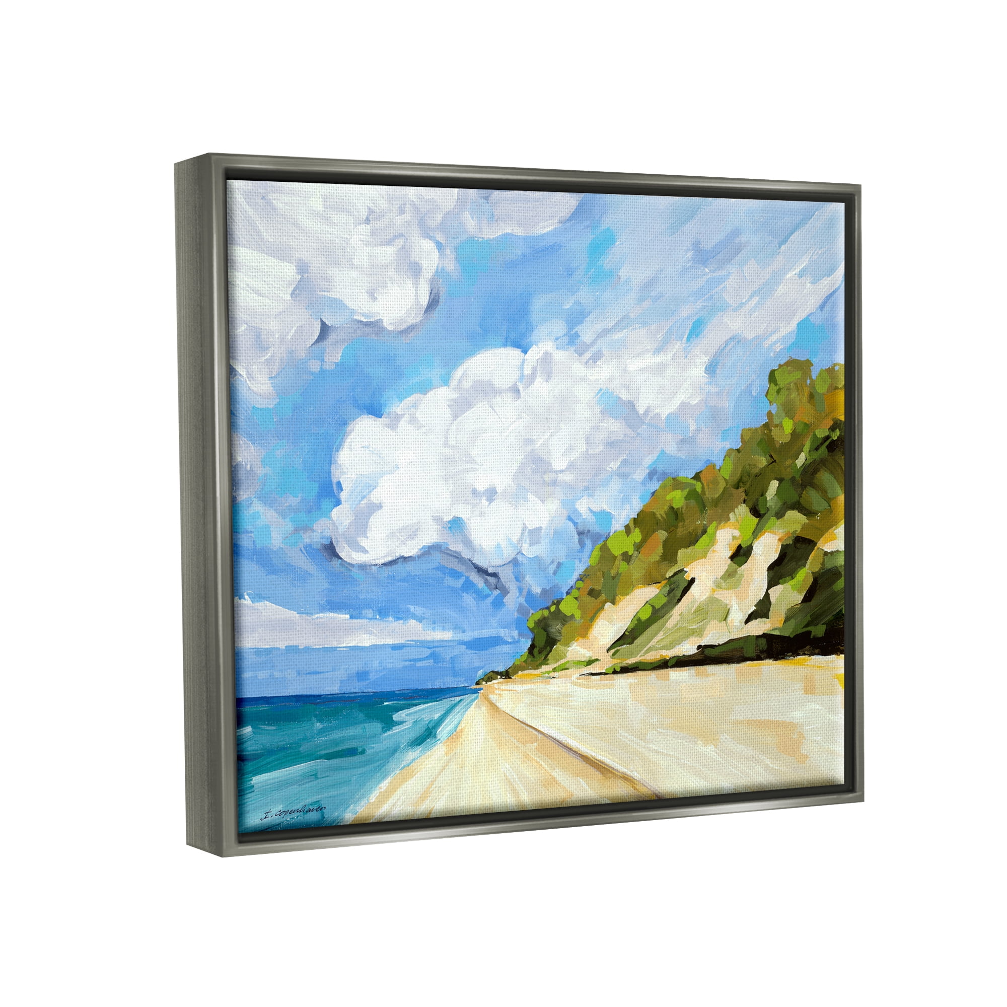 Stupell Industries Cloudy Coastal Cliffs Painting Coastal Painting Gray Floater Framed Art Print Wall Art