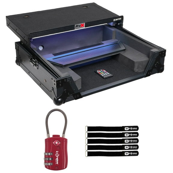 ProX XS-OMNISDUOLTBLLED All Black ATA Flight Case for AlphaTheta OMNIS-DUO DJ Controller with Laptop Shelf & LED with Lock Package