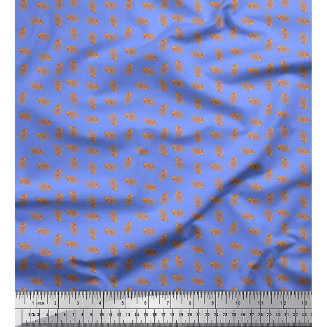 Soimoi Crepe Silk Fabric French Horn Musical Instrument Fabric Prints by Yard 42 Inch Wide