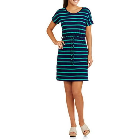 Just Love Women s Cinched Waist Striped T Shirt  Dress  