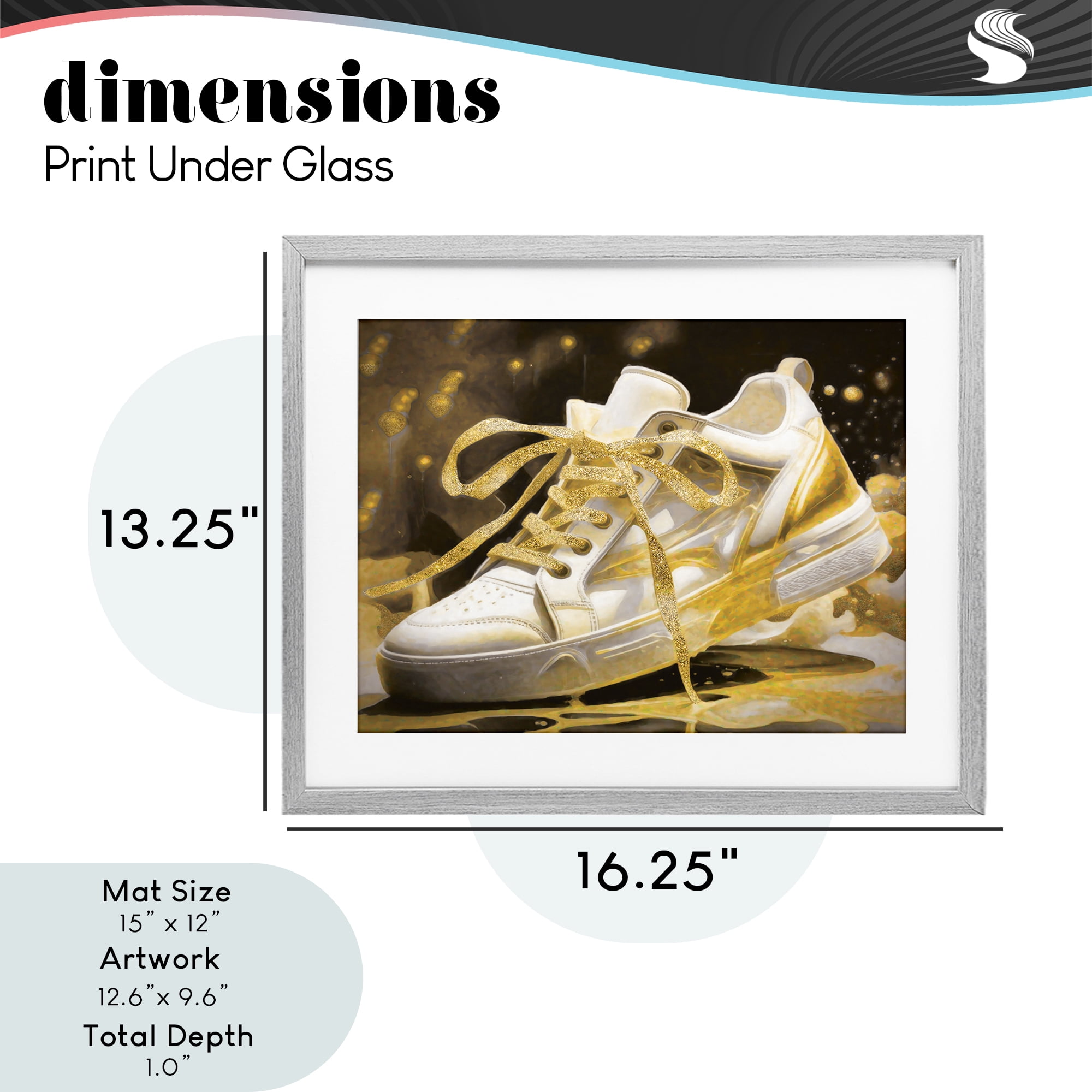 Stupell Industries Splashy Gold Sneaker Gray Framed Print Under Glass, design by Grotto Studios