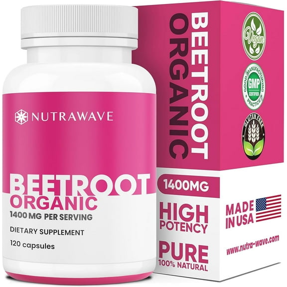 Nutra Wave Organic Beetroot Capsules 1400Mg – Nitric Oxide Booster – Flavorless – 120 Count