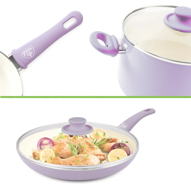 GreenLife Ceramic Non-Stick 7 and 10 2 Piece Fry Pan Set, Lavender 