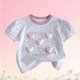 thumbnail image 4 of Blusas y camisas de manga corta con cuello redondo para niña, camiseta de verano con estampado de corazón tridimensional de manga corta, top holgado dulce de media manga para bebé, top de algodón para, 4 of 5