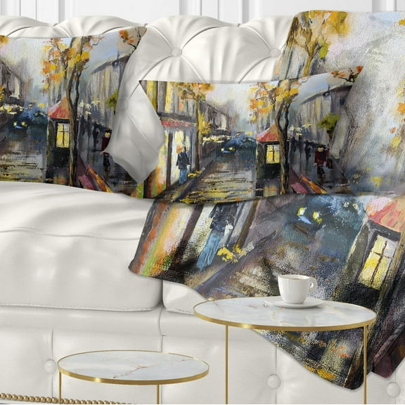 Designart City in Yellow Shade - Modern Cityscape Throw Pillow - 12x20