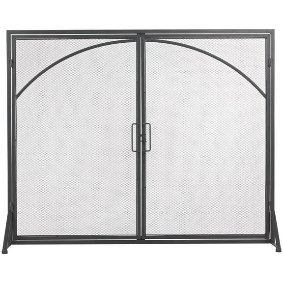 DecMode 39" x 32" Black Metal Single Panel Fireplace Screen with Arch Inspired Doors and Handles, 1-Piece