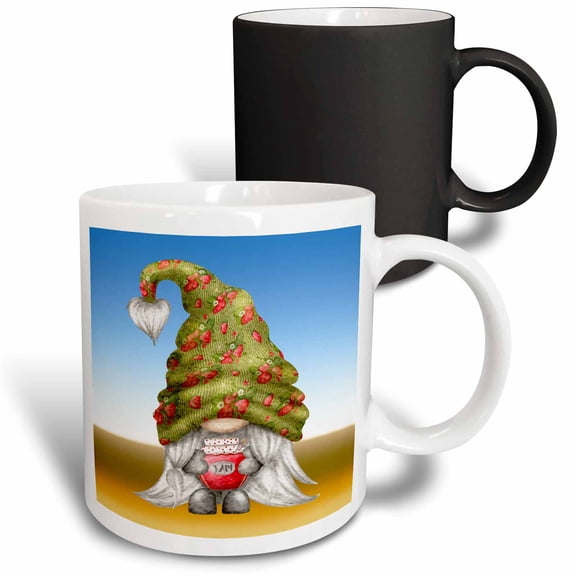 3drose, Gnome Wearing Strawberry Knit Hat and Jam, 3dramm, 11oz Magic Transforming Mug