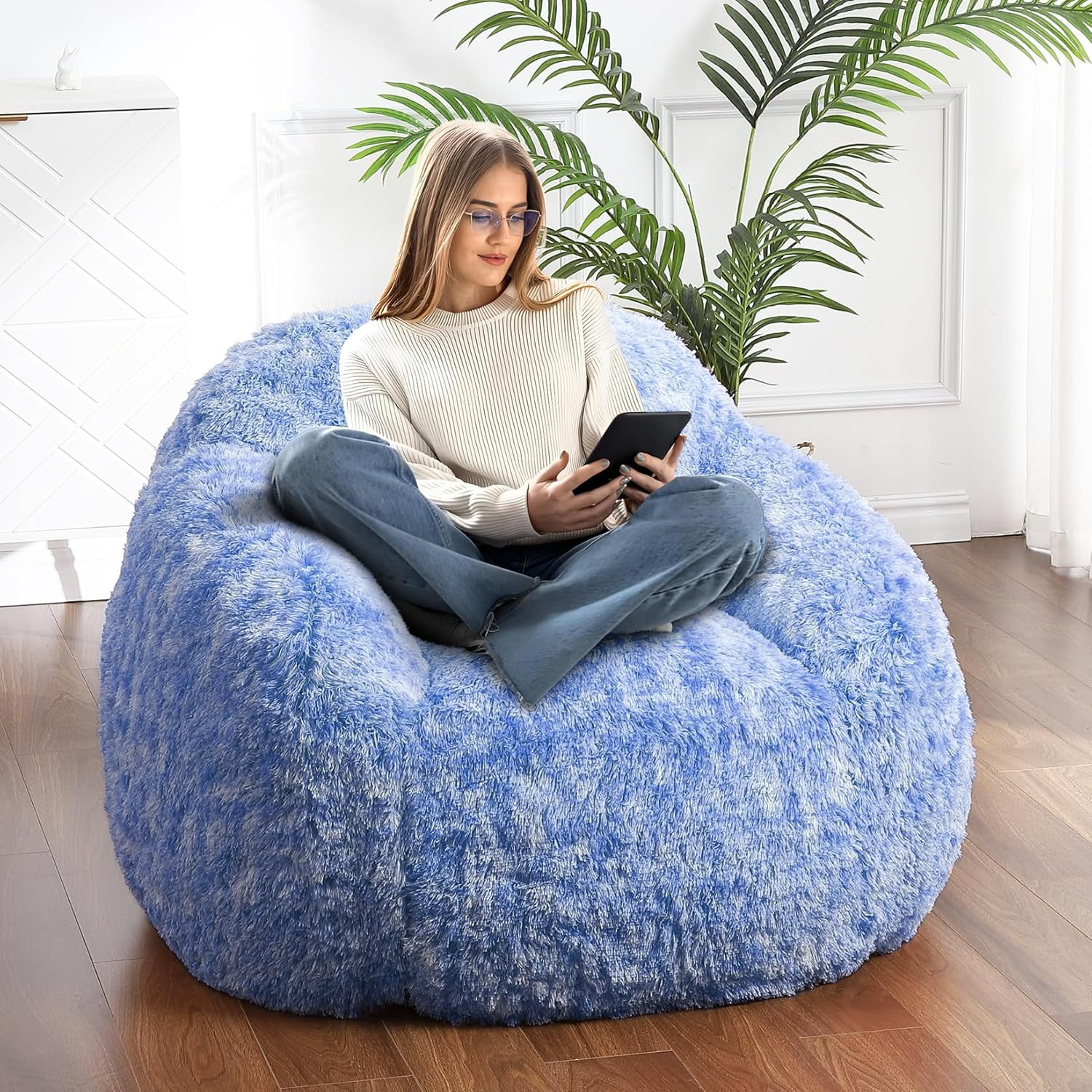 Home Lazy Sofa Bean Bag Chairs for Adults, Faux Fur Bean Bag Chair with Filler, Soft Plush Living Room Beanbag Chair Armrest Bean Bag Couch, Fluffy Couch Lazy Sofa Chair for Reading