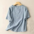 thumbnail image 3 of JGGSPWM Women Ruffle Crew Neck Linen Embroidered Summer Short Sleeve Cotton Tops Peasant Tunic Boho Blouses Blue 2XL, 3 of 4